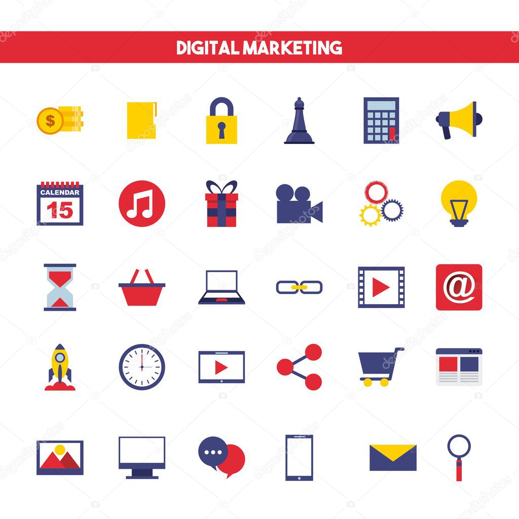 digital marketing set line icons