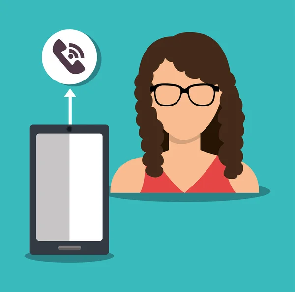 Mujer avatar y teléfono inteligente — Vector de stock