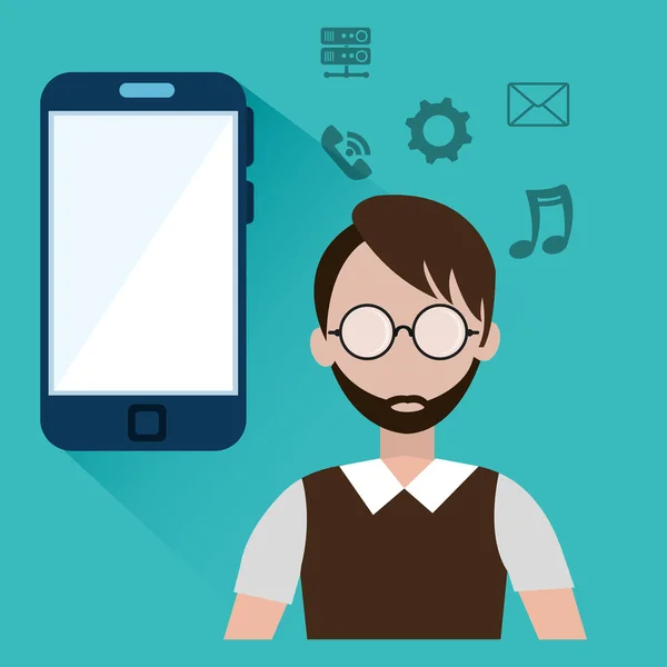 Avatar hombre con smartphone — Vector de stock