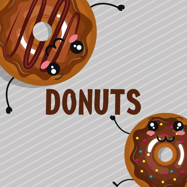 Donut y café kawaii dibujos animados — Vector de stock