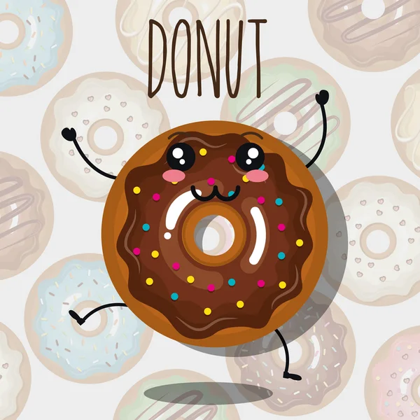 Ντόνατ και καφέ kawaii κινουμένων σχεδίων — Διανυσματικό Αρχείο