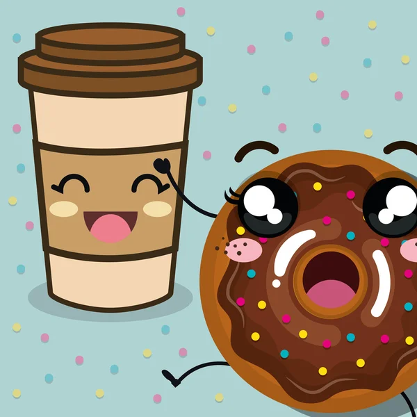 도넛과 커피 귀여운 만화 — 스톡 벡터