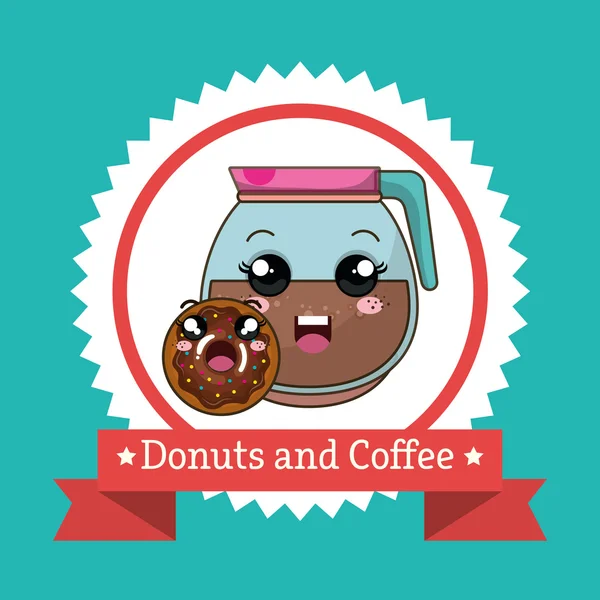 Donut en koffie kawaii cartoon — Stockvector