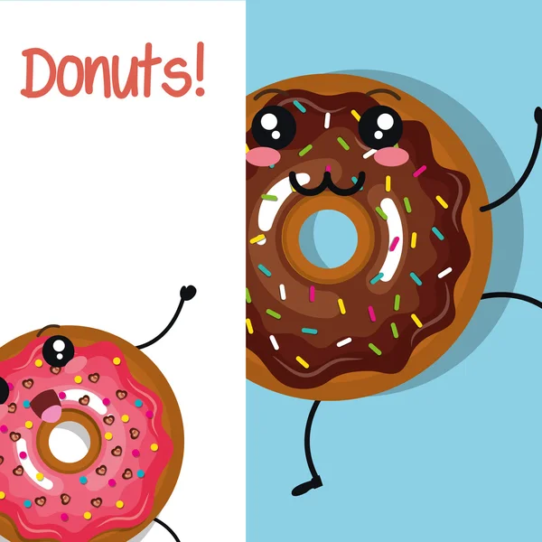 Donuts kawaii dibujos animados — Vector de stock