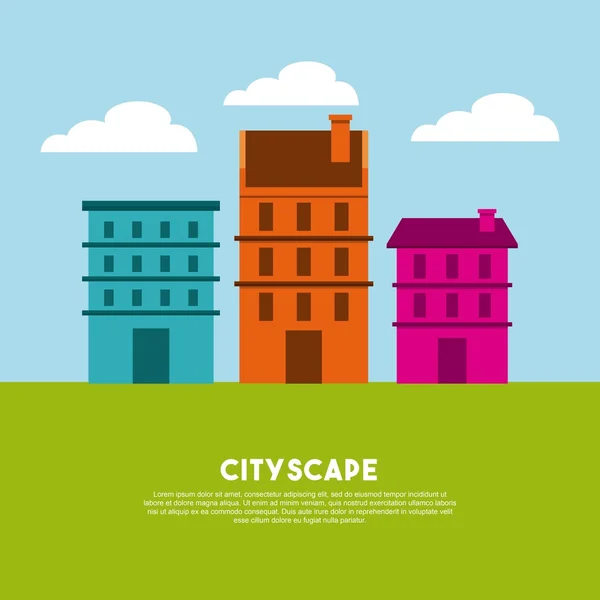 Edifici del paesaggio urbano icona skyline — Vettoriale Stock