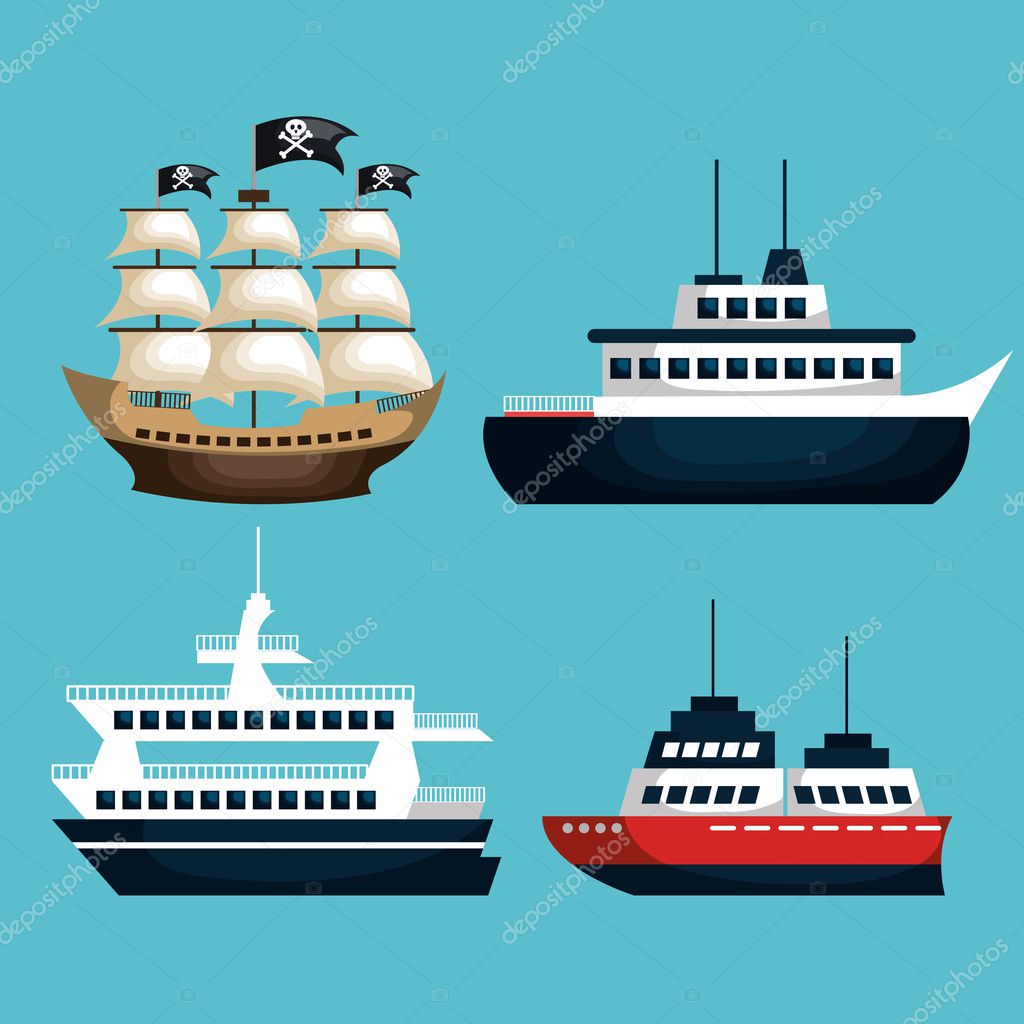 conjunto de buques de transporte marítimo — Vector de stock © yupiramos #127227356