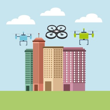 uçan uçaklar ile Cityscape binalar