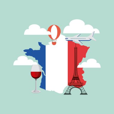 french culture set icons clipart