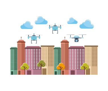 uçan uçaklar ile Cityscape binalar