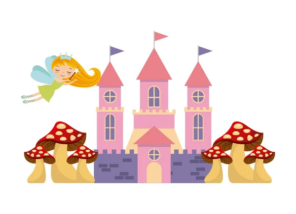 Lindo castillo de fantasía rosa — Vector de stock