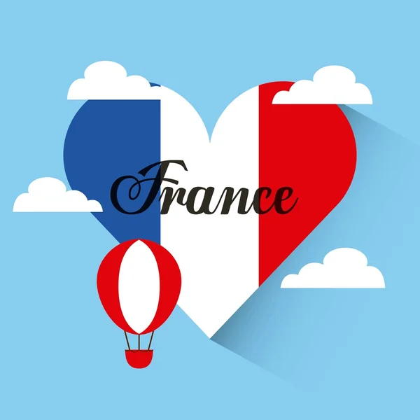 Fransa kalp seyahat seviyorum — Stok Vektör