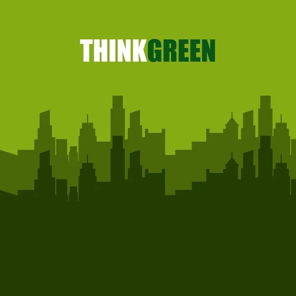 Pensar verde con fondo de paisaje urbano — Vector de stock