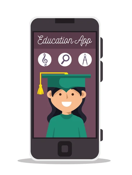 Meisje app onderwijs online smartphone ontwerp — Stockvector