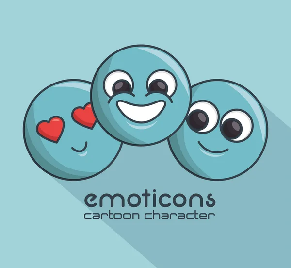 Tiga emoticon kartun bayangan ceria - Stok Vektor