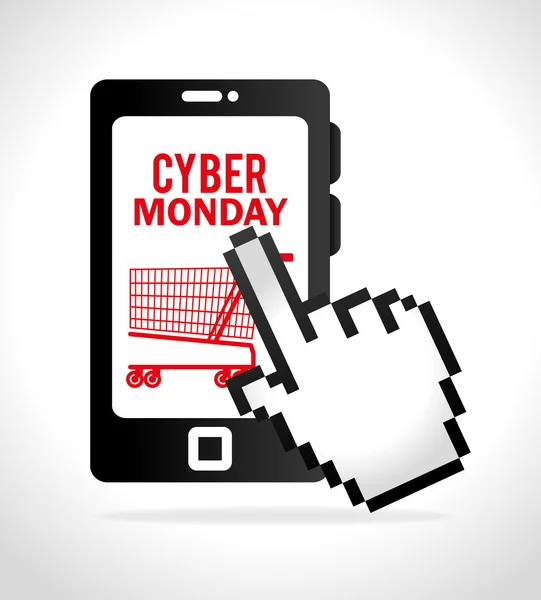 Smartphone cyber pondělí touch košík shop — Stockový vektor