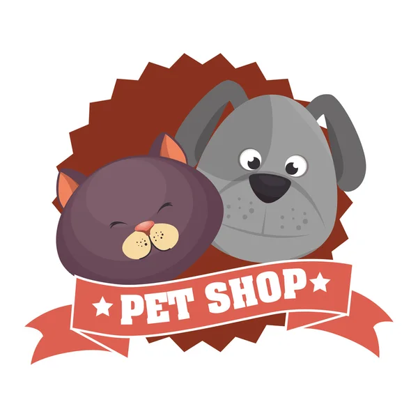 Cute cartoon doggy cat pet shop ribbon — Stock Vector