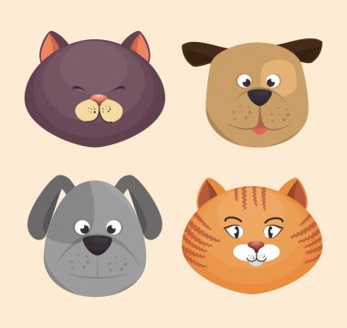 yavru kedi ve köpek yavrusu yüzler simgeleri tasarım