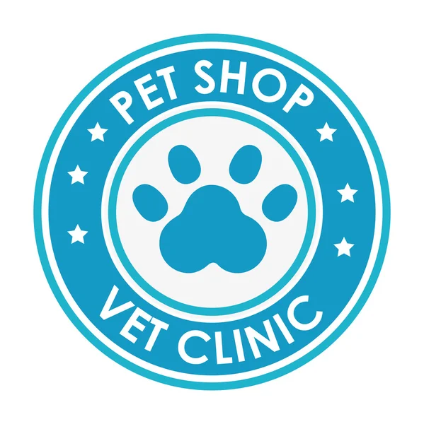 Carimbo pet shop veterinário clínica com pata azul — Vetor de Stock