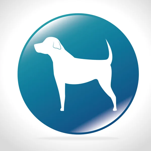 White silhouette big dog blue button icon design — Stock Vector