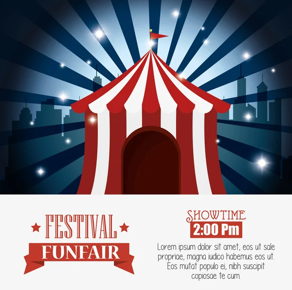 Poster tent festival funfair city background — Stock Vector