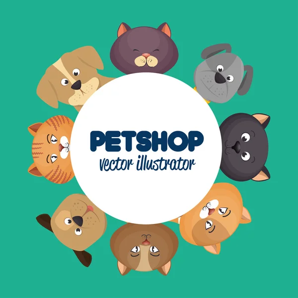 Pet shop cartaz com gatos encantadores e fundo verde — Vetor de Stock