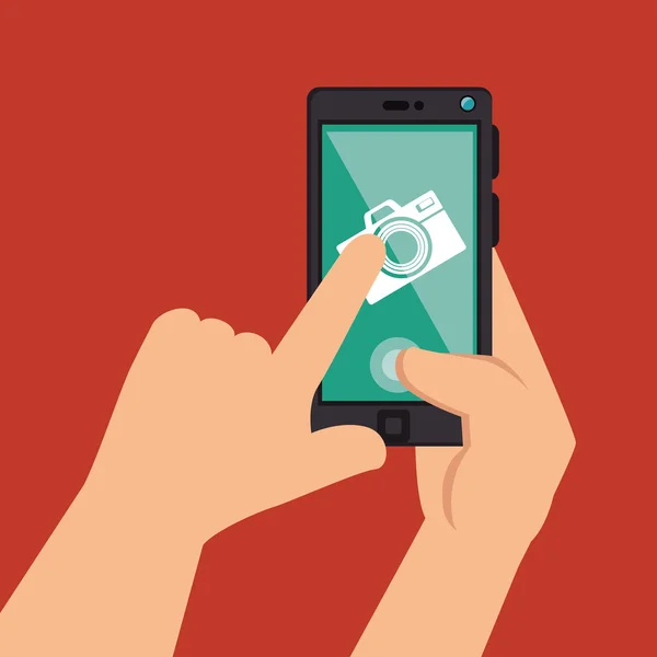 Ruce drží smartphone fotoaparát obrázek design grafika — Stockový vektor