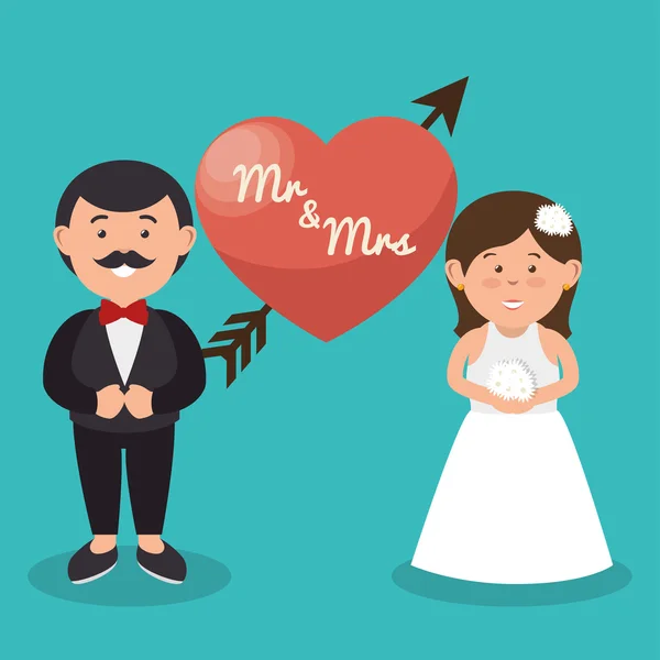 De heer en mevrouw paar hart bruiloft ontwerp afbeelding — Stockvector