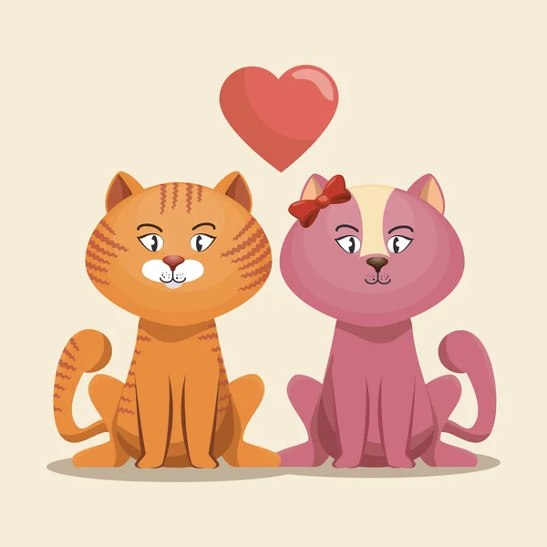 Милі кошенята рожево-жовті з серцем — стоковий вектор