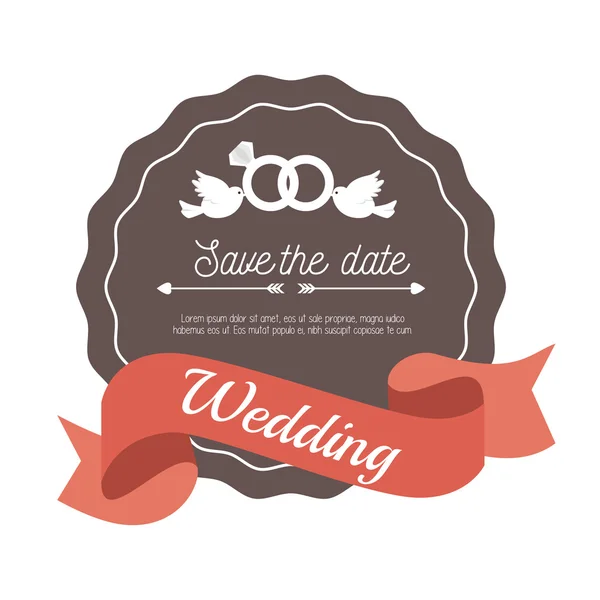 Invitation carte de mariage avec anneaux et graphisme oiseau — Image vectorielle