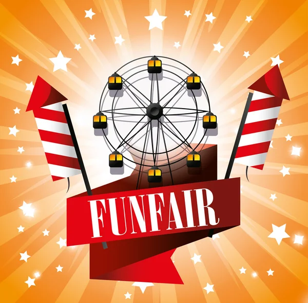 Ferris rueda festival fuegos artificiales — Vector de stock