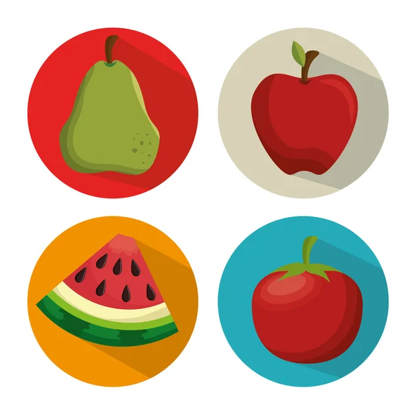 Kolekce čerstvé jablko rajče meloun a hruška — Stockový vektor