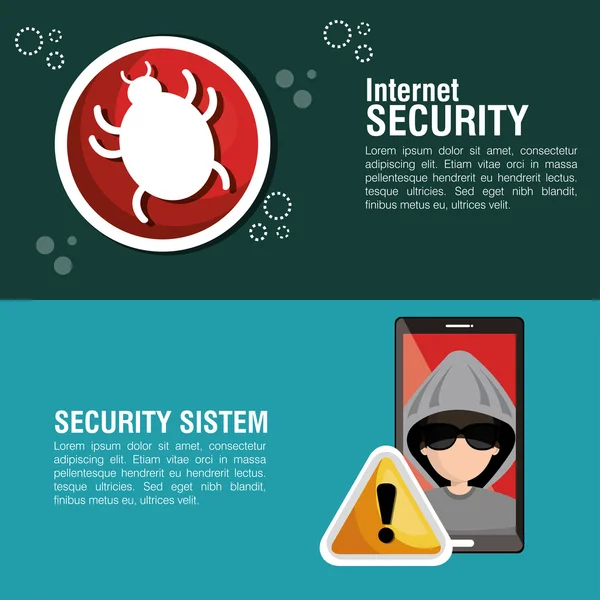 Internet security system smartphone hacker varning — Stock vektor