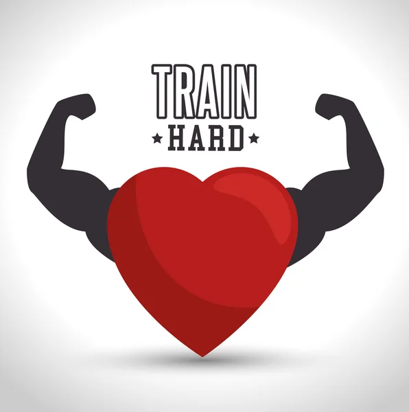 Train hard hart arm pictogram sportschool — Stockvector