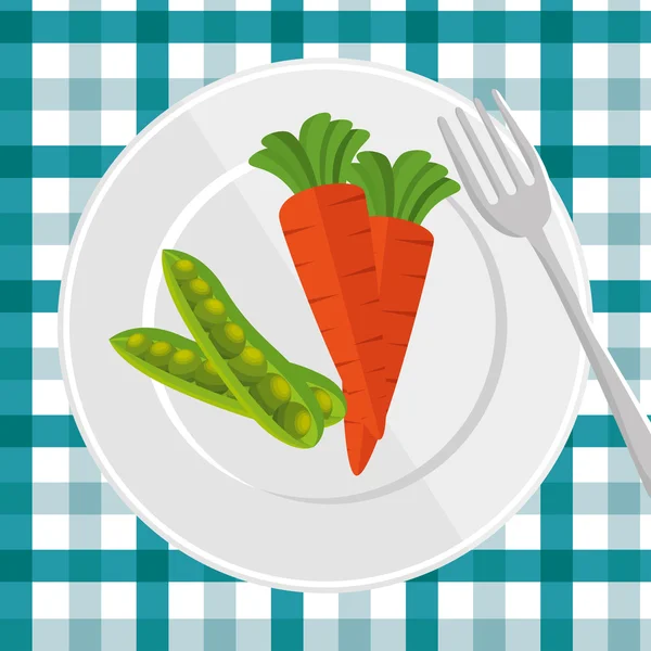 Вкусная тарелка с морковью и горохом — стоковый вектор