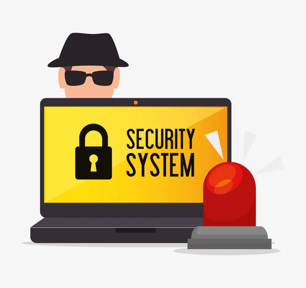 Laptop alert security system hacker — Stock Vector