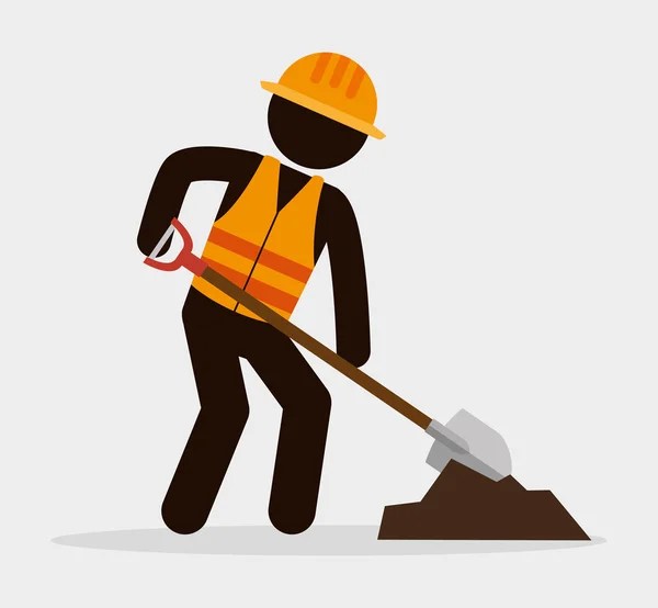 Silhouette man worker shovel and cement — Stock Vector