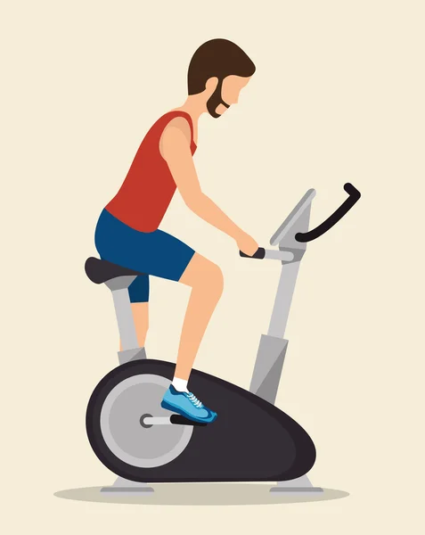 Man exercises static bike icon — Stock Vector