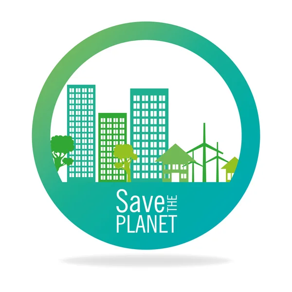 Carimbo salvar o planeta energia da cidade ícone eco gráfico —  Vetores de Stock