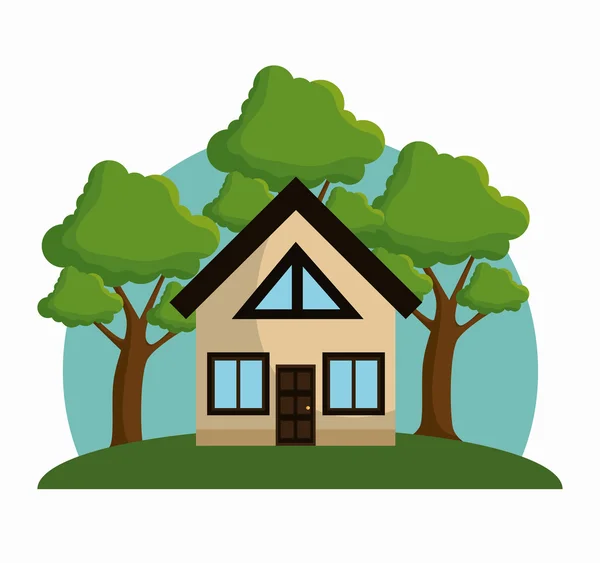 Casa con árboles diseño icono de la ecología — Vector de stock