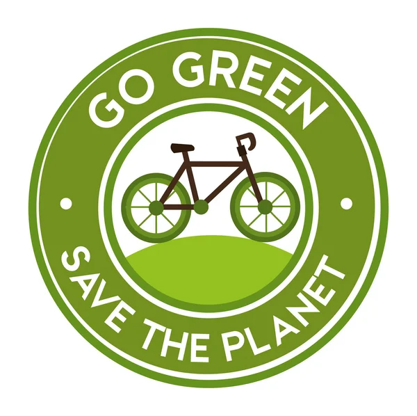 Ir verde salvar el planeta bicicleta icono etiqueta — Vector de stock