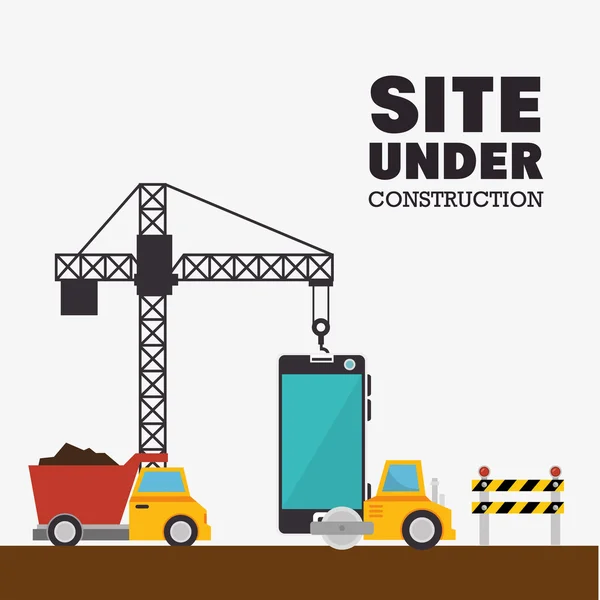 Chantier en construction machines mobiles et camions — Image vectorielle