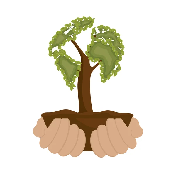 Milieu pictogram handen houdt boom ontwerp pictogram — Stockvector