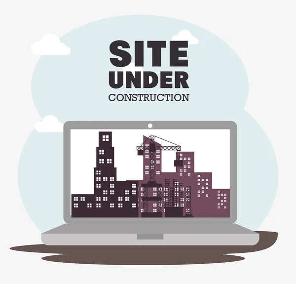 Site laptop sob ícone de construção —  Vetores de Stock