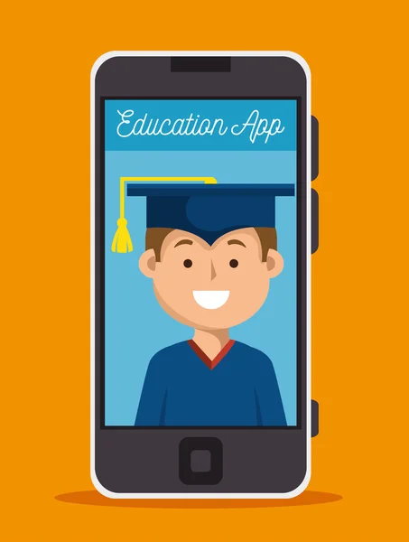 Educação online menino smartphone app design —  Vetores de Stock