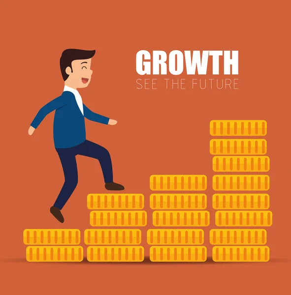 Conceito crescimento sucesso empresário andar escadas moedas —  Vetores de Stock
