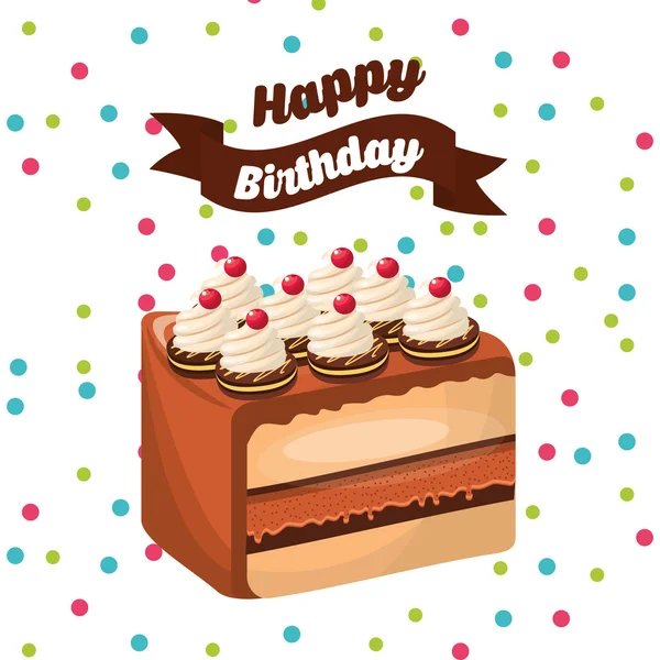 Mutlu doğum günü kutlama kartı ile lezzetli pasta — Stok Vektör