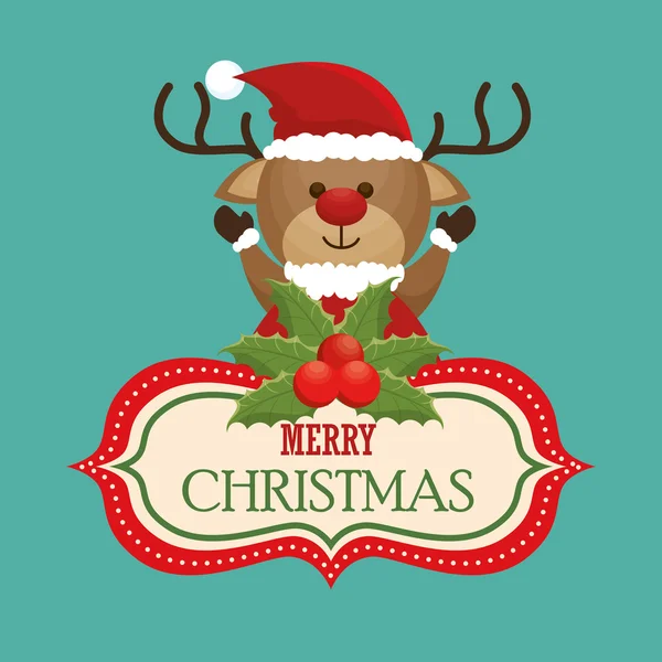 Feliz Natal com renas de caráter — Vetor de Stock