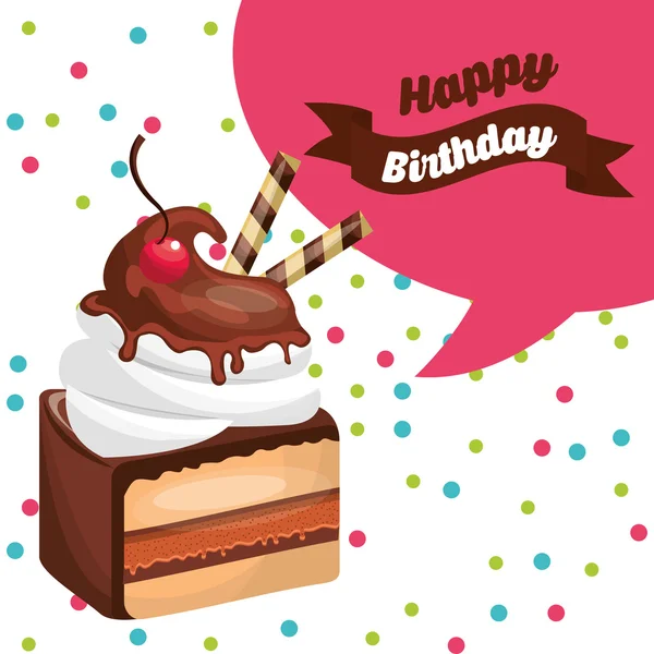 Happy birthday celebration card with delicious cake — Διανυσματικό Αρχείο