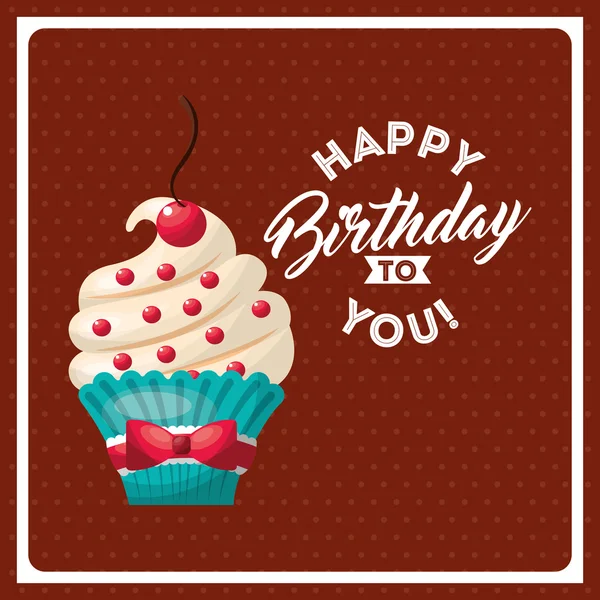 生日快乐庆祝卡与美味的蛋糕 — 图库矢量图片