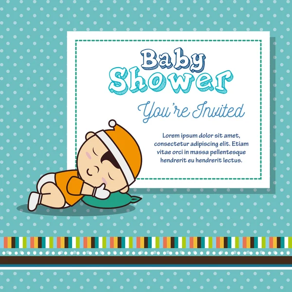 Baby shower invitation with baby asleep — Stock vektor